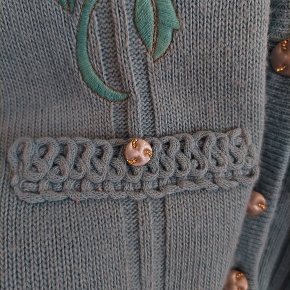 Vintage Embroidered Cardigan Sweater Coastal Grandma Longline V-Neck Cottagecore - Picture 3 of 7